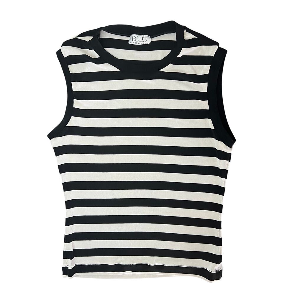 BCBG Maxazria Women’s Black White Striped Sleeveless Top